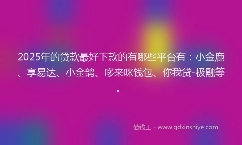 2025年的贷款最好下款的有哪些平台有：小金鹿、享易达、小金鸽、哆来咪钱包、你我贷-极融等。