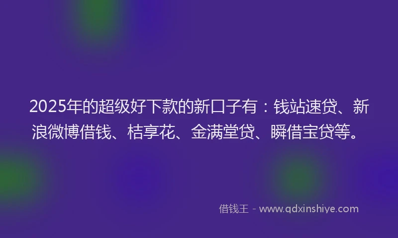 2025年的超级好下款的新口子有：钱站速贷、新浪微博借钱、桔享花、金满堂贷、瞬借宝贷等。
