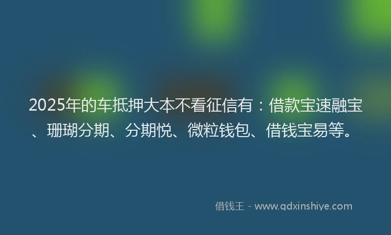 2025年的车抵押大本不看征信有：借款宝速融宝、珊瑚分期、分期悦、微粒钱包、借钱宝易等。