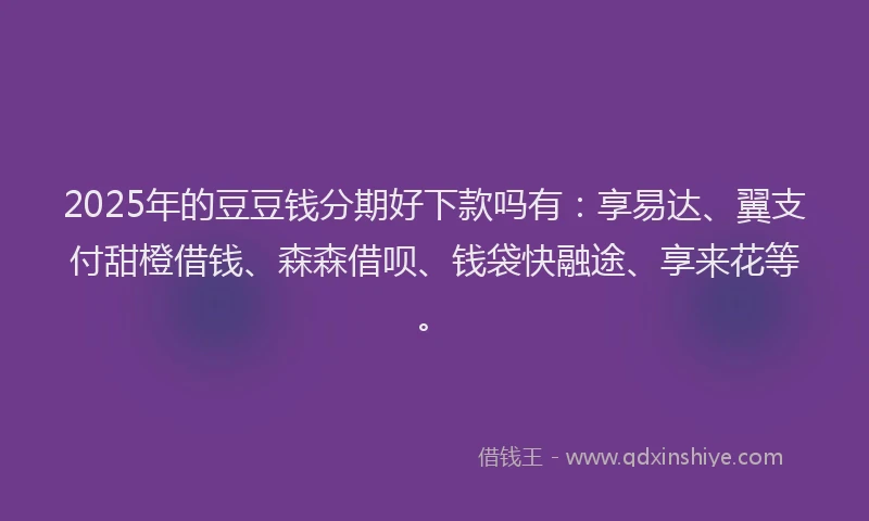 2025年的豆豆钱分期好下款吗有：享易达、翼支付甜橙借钱、森森借呗、钱袋快融途、享来花等。