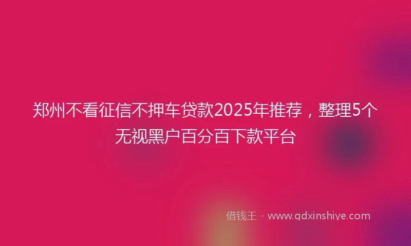 郑州不看征信不押车贷款2025年推荐，整理5个无视黑户百分百下款平台