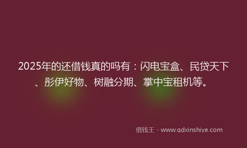 2025年的还借钱真的吗有：闪电宝盒、民贷天下、彤伊好物、树融分期、掌中宝租机等。