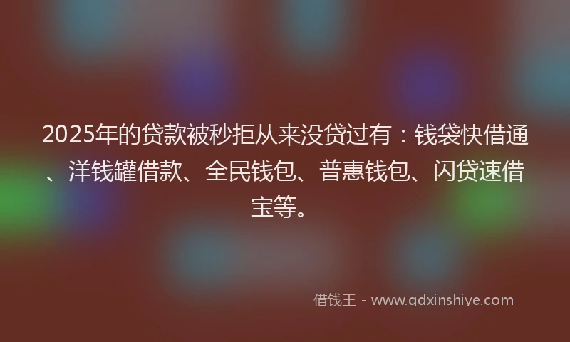 2025年的贷款被秒拒从来没贷过有：钱袋快借通、洋钱罐借款、全民钱包、普惠钱包、闪贷速借宝等。