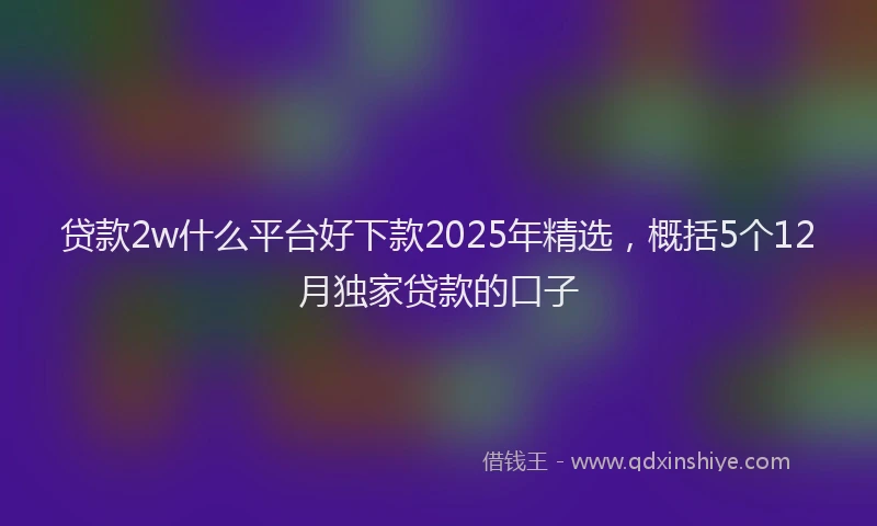 贷款2w什么平台好下款2025年精选，概括5个12月独家贷款的口子