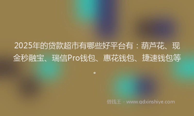 2025年的贷款超市有哪些好平台有：葫芦花、现金秒融宝、瑞信Pro钱包、惠花钱包、捷速钱包等。