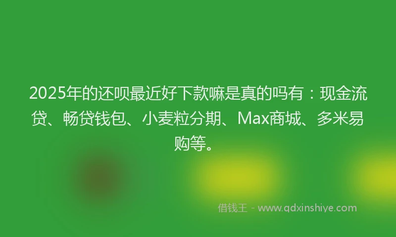 2025年的还呗最近好下款嘛是真的吗有：现金流贷、畅贷钱包、小麦粒分期、Max商城、多米易购等。