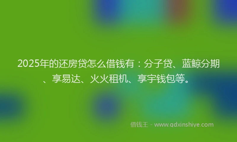 2025年的还房贷怎么借钱有：分子贷、蓝鲸分期、享易达、火火租机、享宇钱包等。