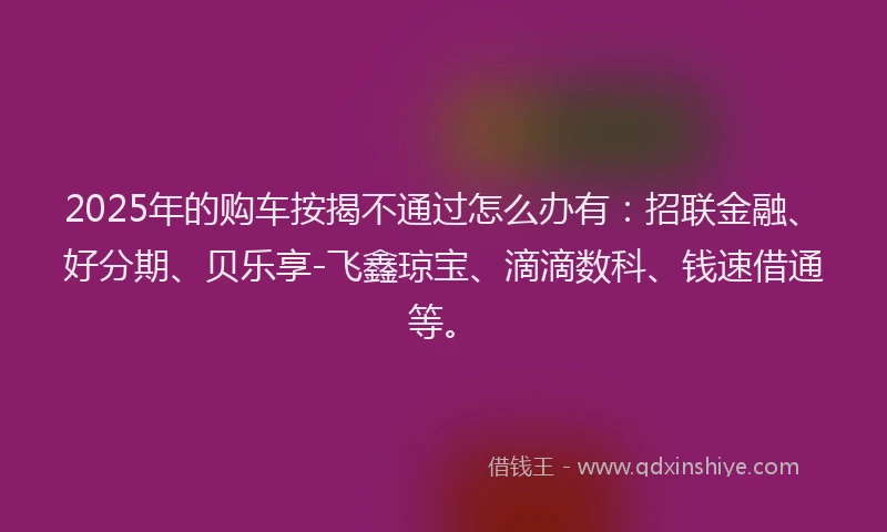 2025年的购车按揭不通过怎么办有：招联金融、好分期、贝乐享-飞鑫琼宝、滴滴数科、钱速借通等。