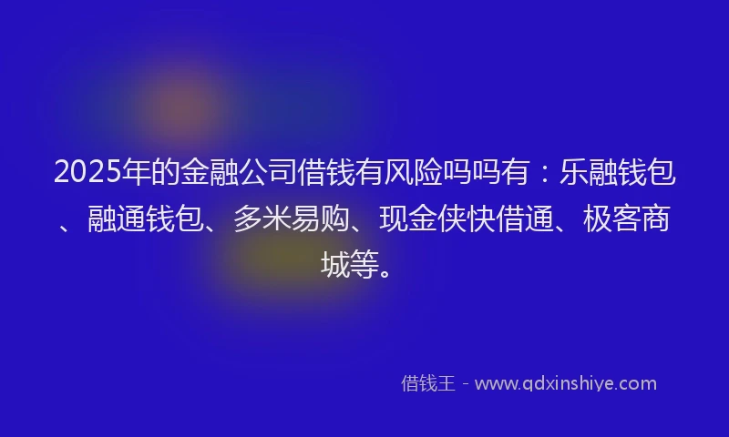 2025年的金融公司借钱有风险吗吗有：乐融钱包、融通钱包、多米易购、现金侠快借通、极客商城等。