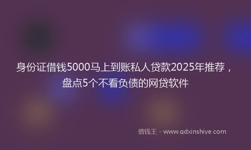 身份证借钱5000马上到账私人贷款2025年推荐，盘点5个不看负债的网贷软件