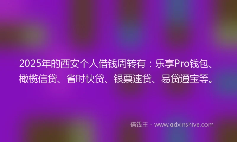 2025年的西安个人借钱周转有：乐享Pro钱包、橄榄信贷、省时快贷、银票速贷、易贷通宝等。