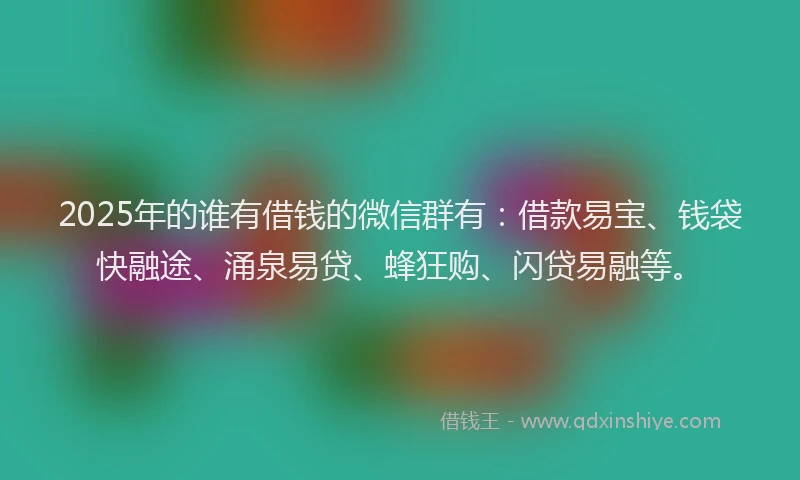 2025年的谁有借钱的微信群有：借款易宝、钱袋快融途、涌泉易贷、蜂狂购、闪贷易融等。