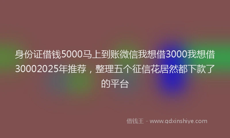 身份证借钱5000马上到账微信我想借3000我想借30002025年推荐，整理五个征信花居然都下款了的平台