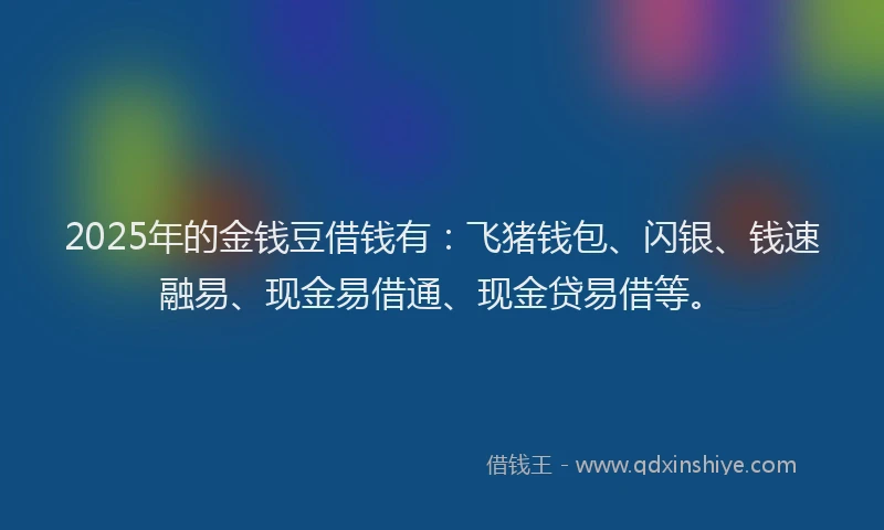 2025年的金钱豆借钱有：飞猪钱包、闪银、钱速融易、现金易借通、现金贷易借等。