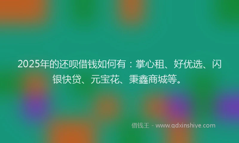 2025年的还呗借钱如何有：掌心租、好优选、闪银快贷、元宝花、秉鑫商城等。