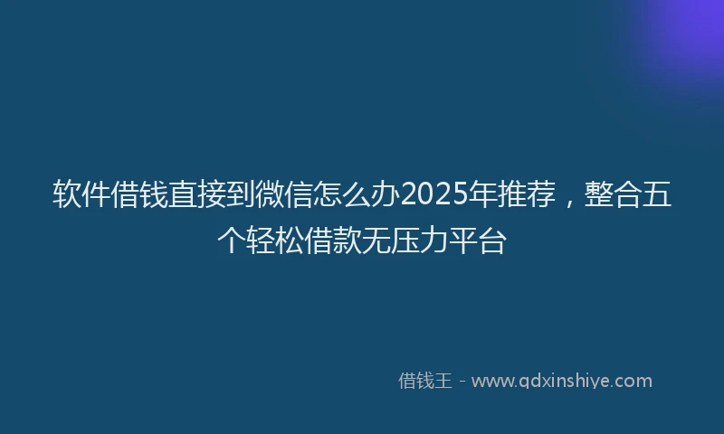 软件借钱直接到微信怎么办2025年推荐，整合五个轻松借款无压力平台