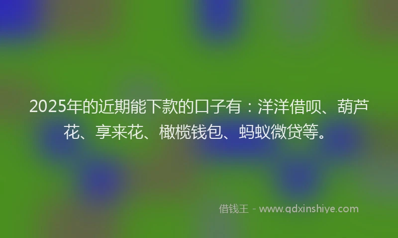 2025年的近期能下款的口子有：洋洋借呗、葫芦花、享来花、橄榄钱包、蚂蚁微贷等。