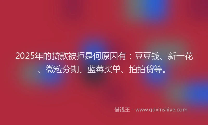 2025年的贷款被拒是何原因有：豆豆钱、新一花、微粒分期、蓝莓买单、拍拍贷等。