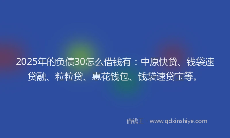 2025年的负债30怎么借钱有：中原快贷、钱袋速贷融、粒粒贷、惠花钱包、钱袋速贷宝等。
