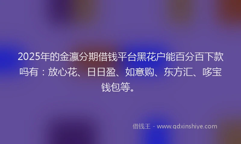 2025年的金瀛分期借钱平台黑花户能百分百下款吗有：放心花、日日盈、如意购、东方汇、哆宝钱包等。
