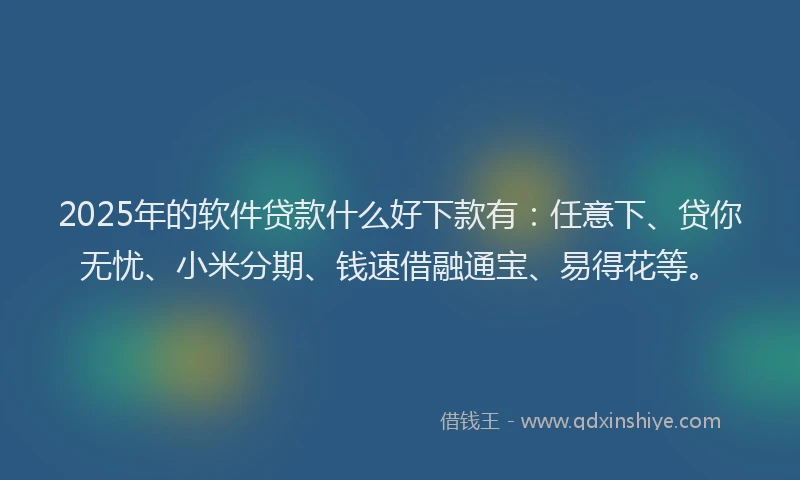 2025年的软件贷款什么好下款有：任意下、贷你无忧、小米分期、钱速借融通宝、易得花等。