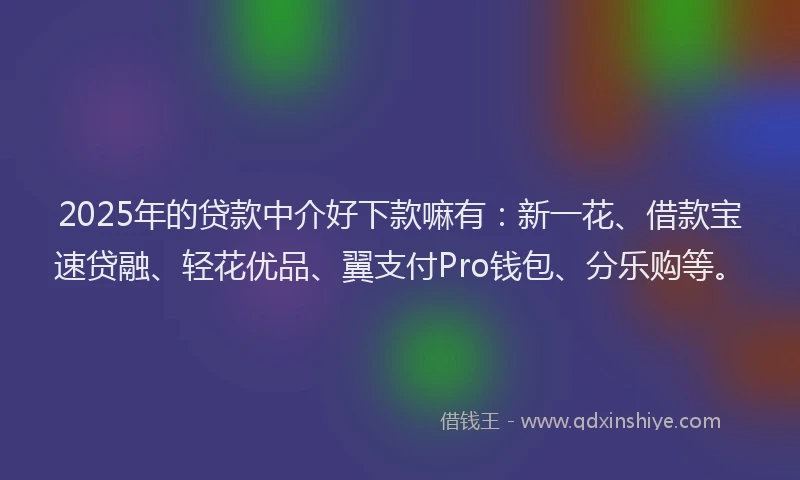 2025年的贷款中介好下款嘛有：新一花、借款宝速贷融、轻花优品、翼支付Pro钱包、分乐购等。