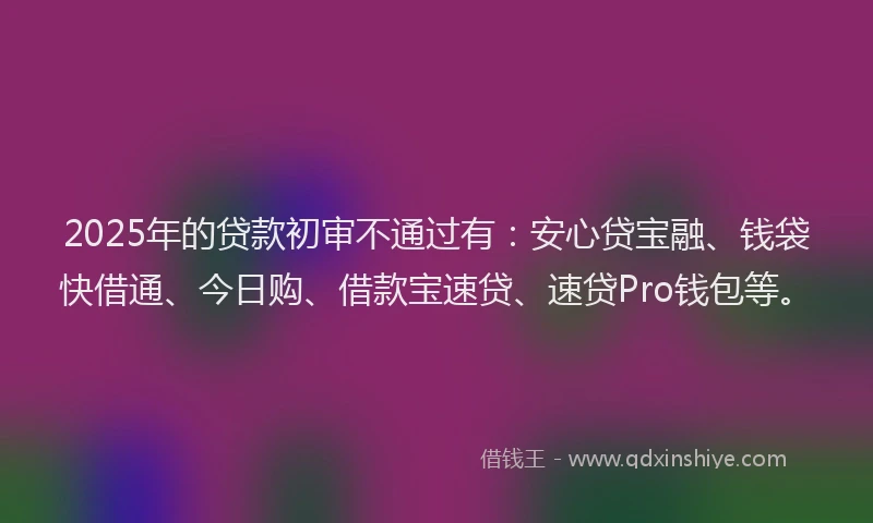 2025年的贷款初审不通过有：安心贷宝融、钱袋快借通、今日购、借款宝速贷、速贷Pro钱包等。