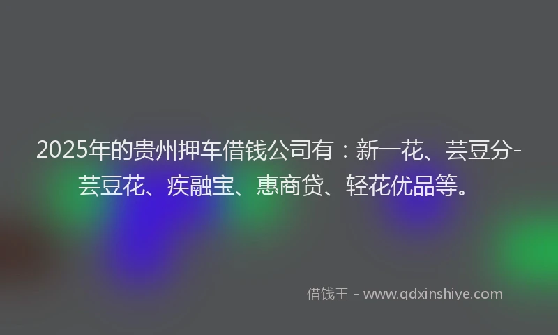 2025年的贵州押车借钱公司有：新一花、芸豆分-芸豆花、疾融宝、惠商贷、轻花优品等。