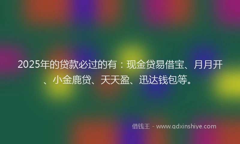 2025年的贷款必过的有：现金贷易借宝、月月开、小金鹿贷、天天盈、迅达钱包等。