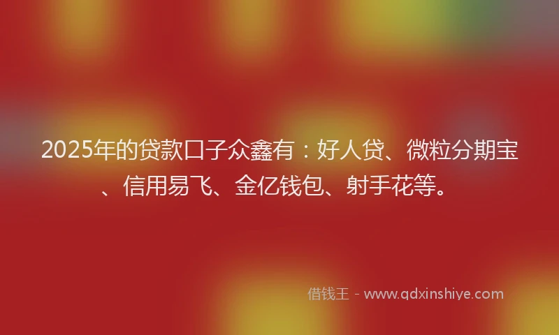 2025年的贷款口子众鑫有：好人贷、微粒分期宝、信用易飞、金亿钱包、射手花等。