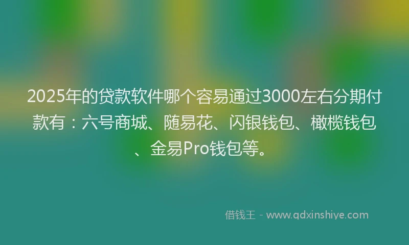 2025年的贷款软件哪个容易通过3000左右分期付款有：六号商城、随易花、闪银钱包、橄榄钱包、金易Pro钱包等。