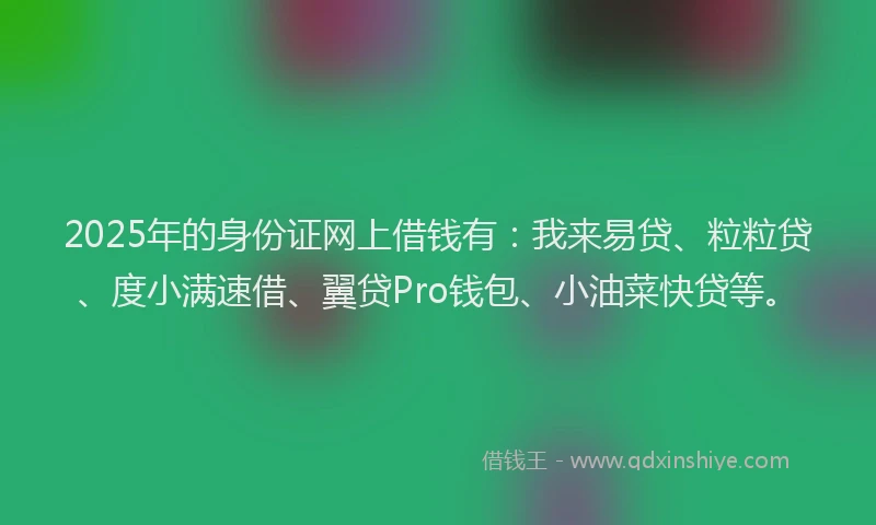 2025年的身份证网上借钱有：我来易贷、粒粒贷、度小满速借、翼贷Pro钱包、小油菜快贷等。