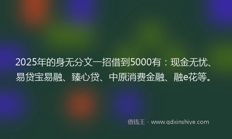 2025年的身无分文一招借到5000有：现金无忧、易贷宝易融、臻心贷、中原消费金融、融e花等。