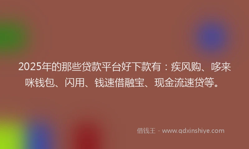 2025年的那些贷款平台好下款有：疾风购、哆来咪钱包、闪用、钱速借融宝、现金流速贷等。
