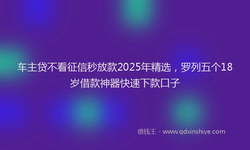 车主贷不看征信秒放款2025年精选，罗列五个18岁借款神器快速下款口子