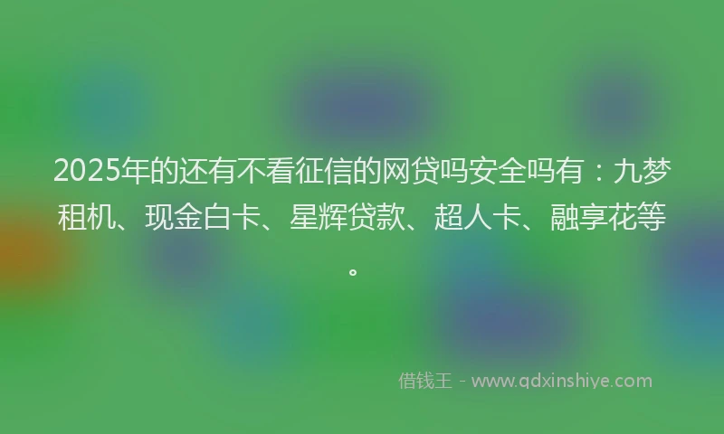 2025年的还有不看征信的网贷吗安全吗有：九梦租机、现金白卡、星辉贷款、超人卡、融享花等。