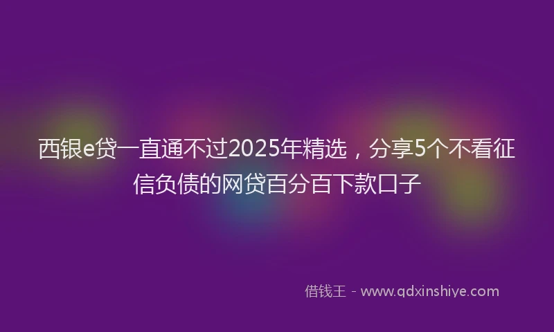 西银e贷一直通不过2025年精选，分享5个不看征信负债的网贷百分百下款口子