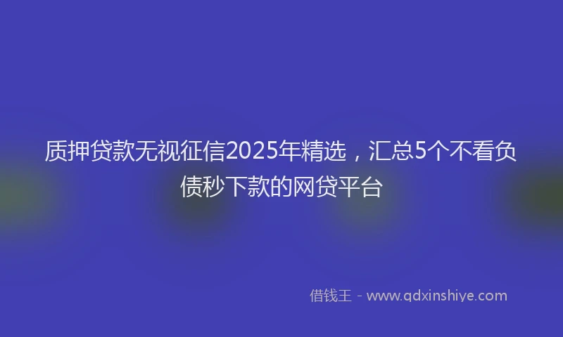 质押贷款无视征信2025年精选，汇总5个不看负债秒下款的网贷平台