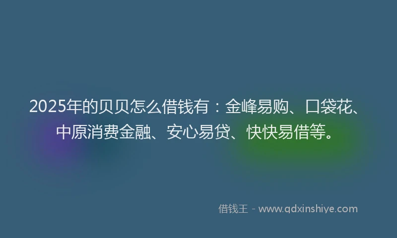 2025年的贝贝怎么借钱有：金峰易购、口袋花、中原消费金融、安心易贷、快快易借等。