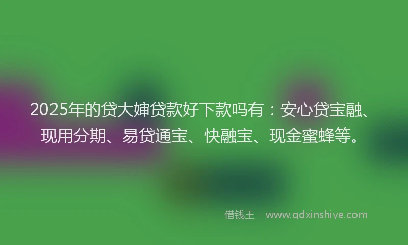 2025年的贷大婶贷款好下款吗有：安心贷宝融、现用分期、易贷通宝、快融宝、现金蜜蜂等。