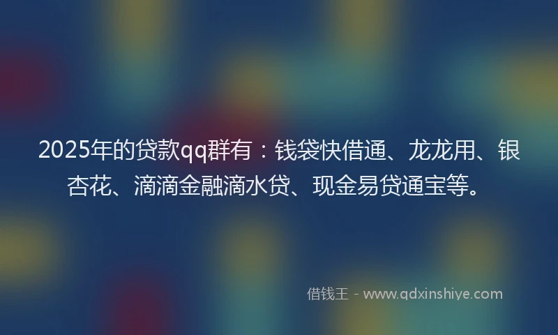 2025年的贷款qq群有：钱袋快借通、龙龙用、银杏花、滴滴金融滴水贷、现金易贷通宝等。