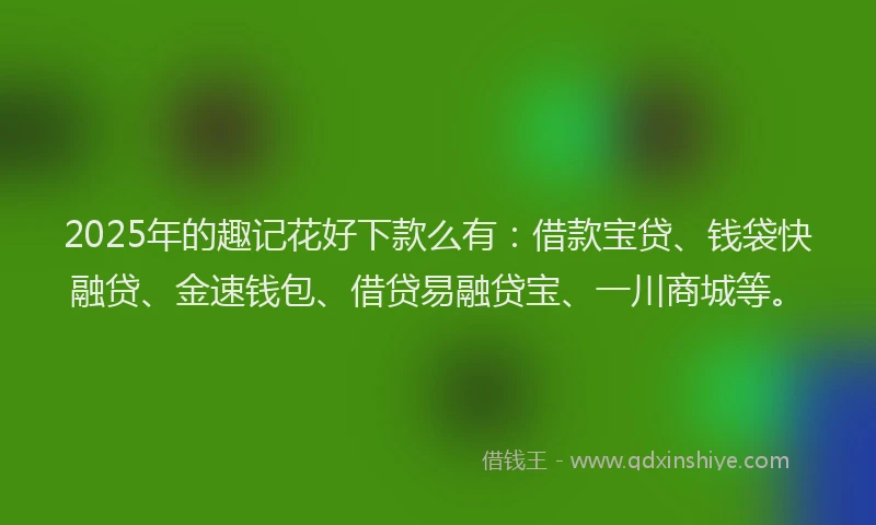 2025年的趣记花好下款么有：借款宝贷、钱袋快融贷、金速钱包、借贷易融贷宝、一川商城等。