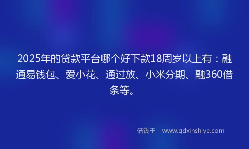 2025年的贷款平台哪个好下款18周岁以上有：融通易钱包、爱小花、通过放、小米分期、融360借条等。