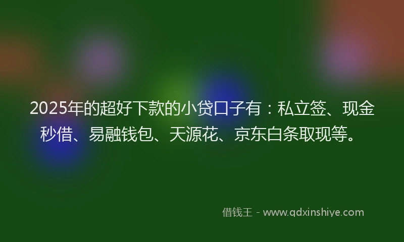 2025年的超好下款的小贷口子有：私立签、现金秒借、易融钱包、天源花、京东白条取现等。