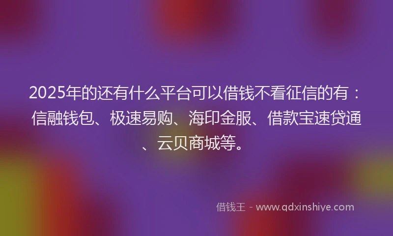 2025年的还有什么平台可以借钱不看征信的有：信融钱包、极速易购、海印金服、借款宝速贷通、云贝商城等。
