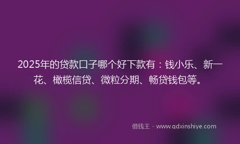 2025年的贷款口子哪个好下款有：钱小乐、新一花、橄榄信贷、微粒分期、畅贷钱包等。