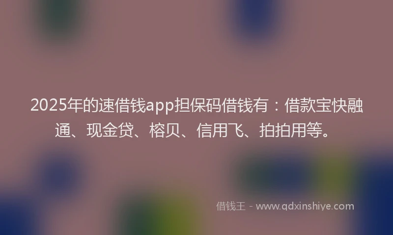 2025年的速借钱app担保码借钱有：借款宝快融通、现金贷、榕贝、信用飞、拍拍用等。