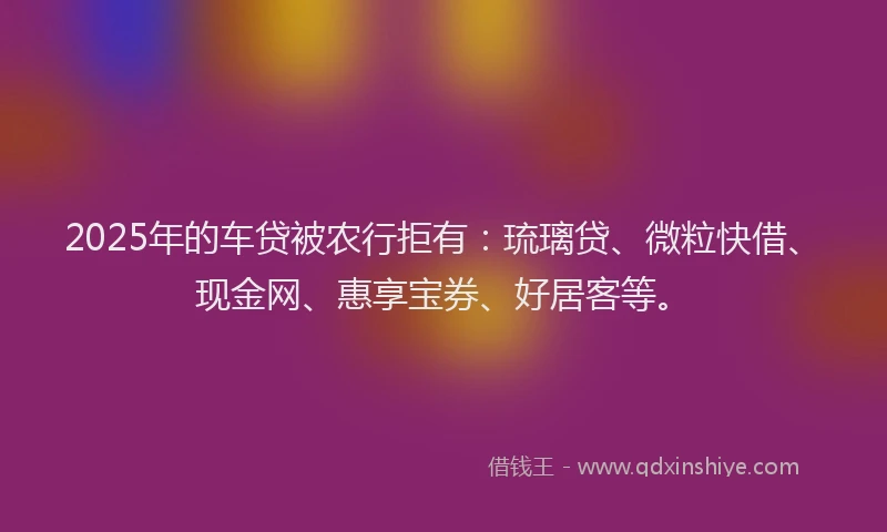 2025年的车贷被农行拒有：琉璃贷、微粒快借、现金网、惠享宝券、好居客等。