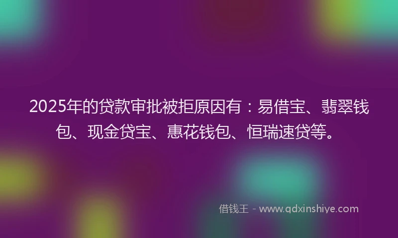 2025年的贷款审批被拒原因有：易借宝、翡翠钱包、现金贷宝、惠花钱包、恒瑞速贷等。
