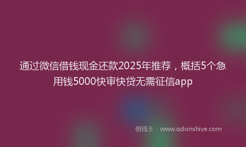 通过微信借钱现金还款2025年推荐，概括5个急用钱5000快审快贷无需征信app